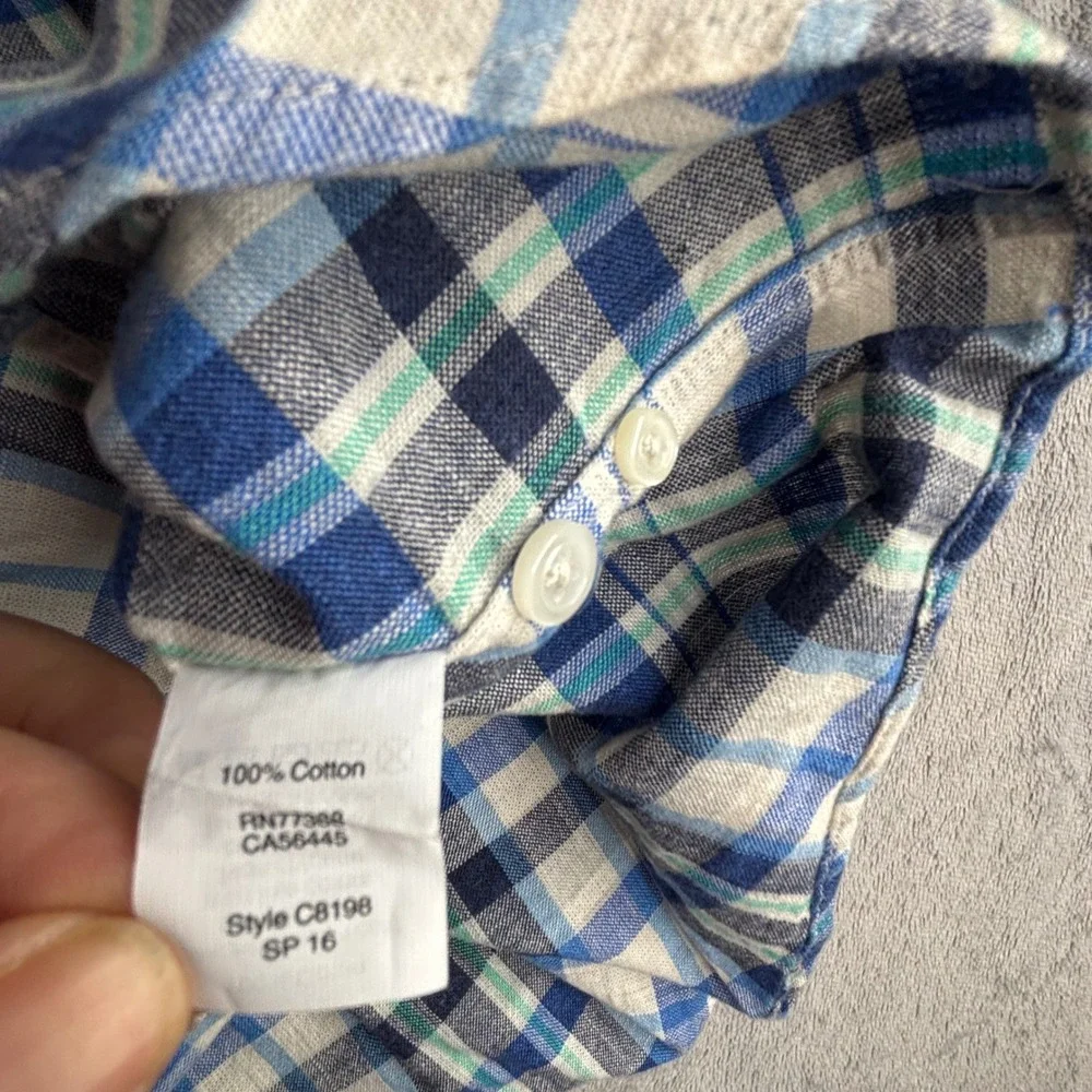 J.Crew shirt Mens L Blue Plaid Slim Fit Homespun Cotton C8198 Long Sleeve